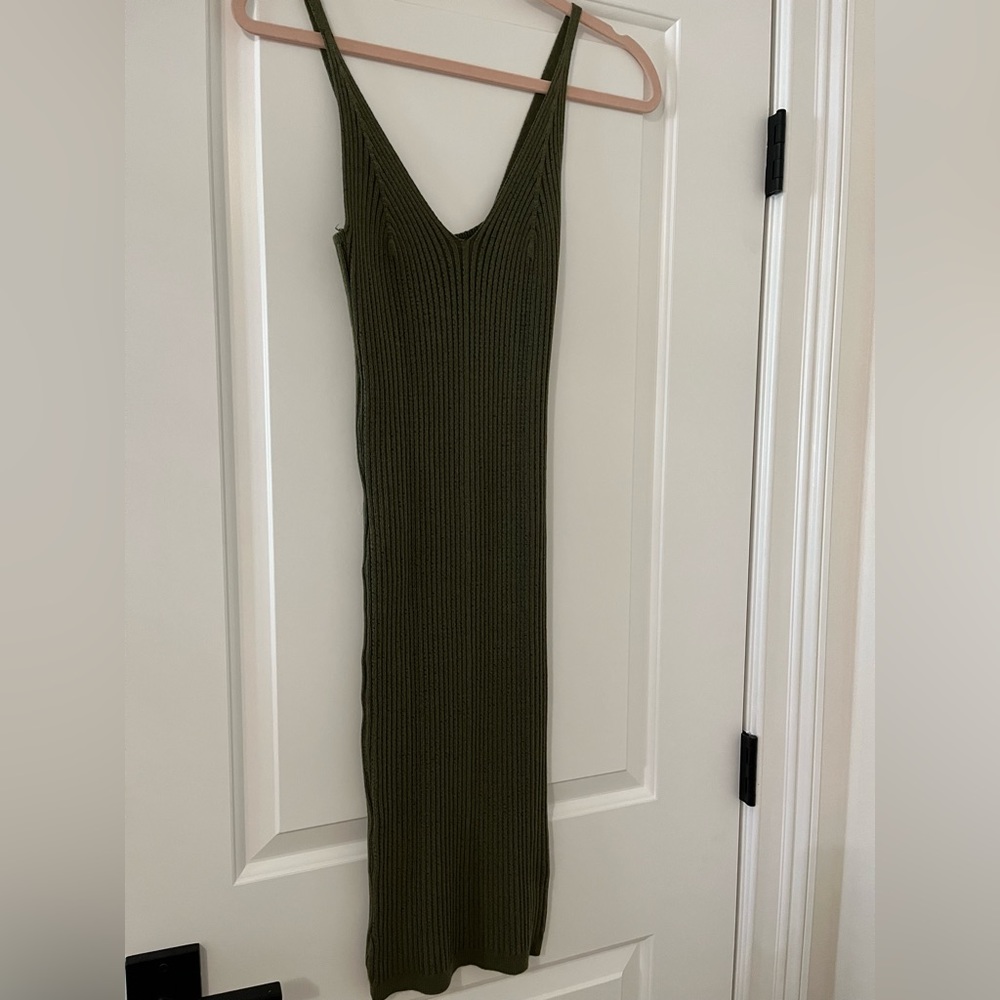 Olive green midi dress.